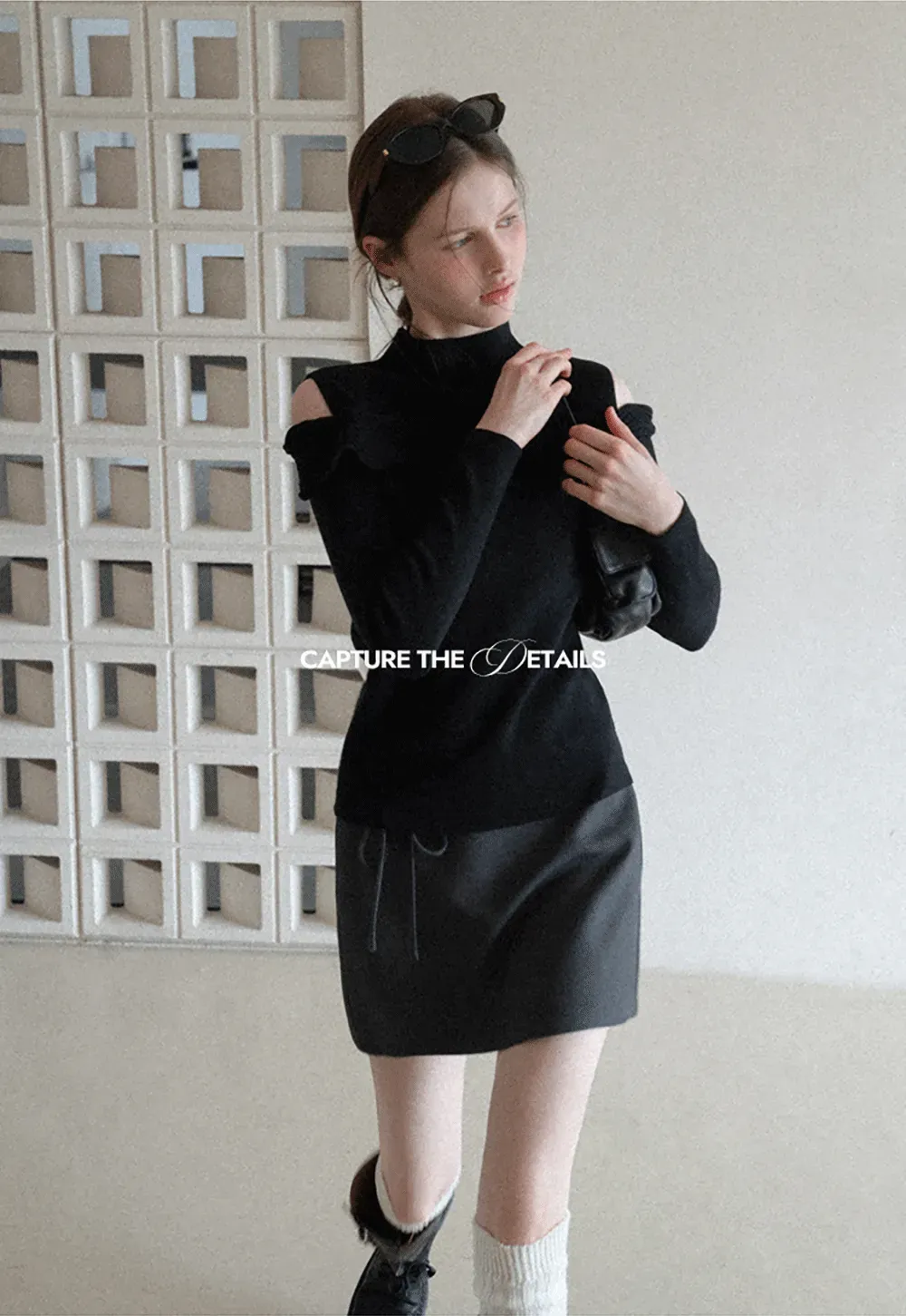 Elegant Off Shoulder Knit Sweater with Wave Detail