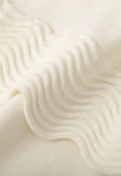 Elegant Off Shoulder Knit Sweater with Wave Detail