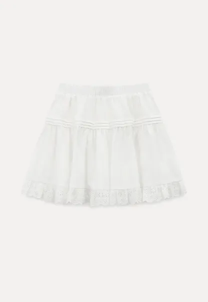 Eyelet Trimmed Tiered Skirt with Ruffled Hem