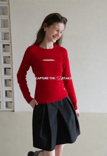 Cutout Detail Round Neck Knit Sweater