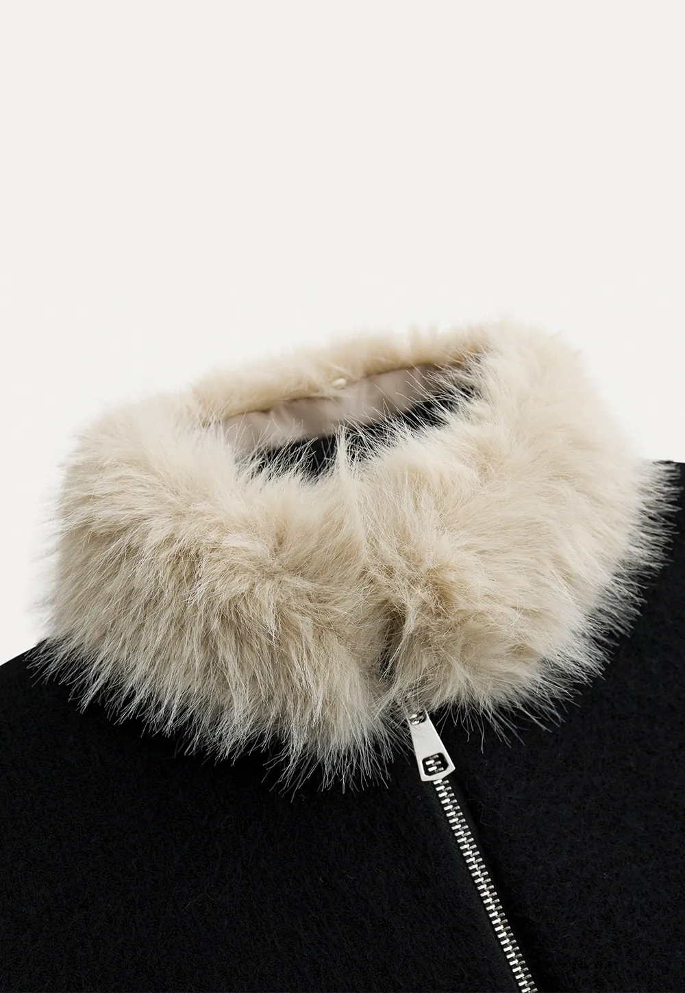 Women Faux Fur Collar Zip Up Short Jacket