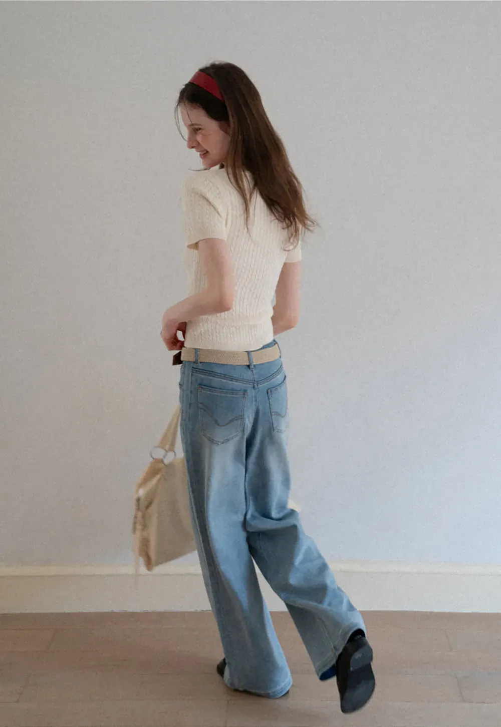 Cable Knit Short Sleeve V Neck Sweater