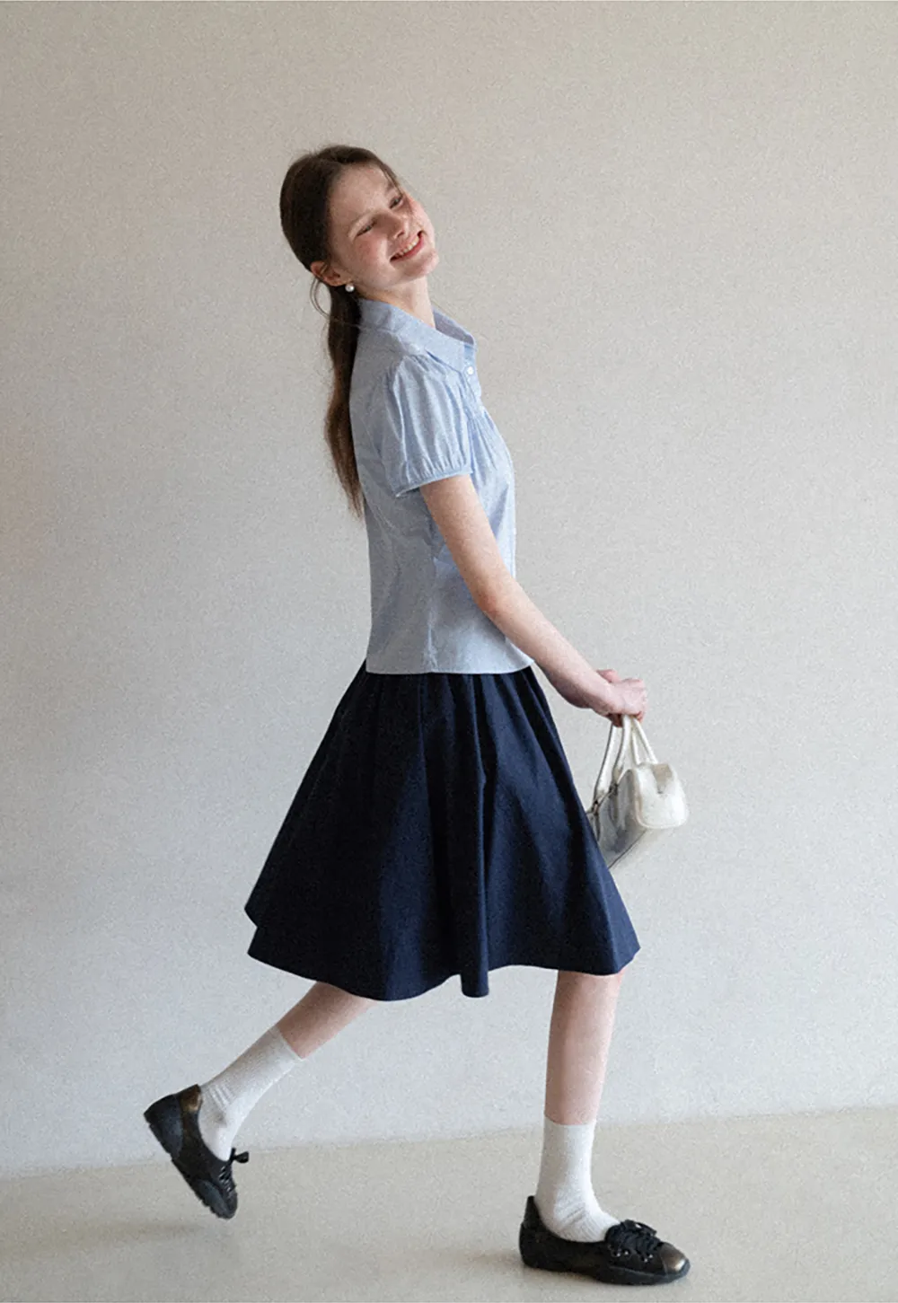 Short Sleeve Button Up Shirt with Pleated Detail