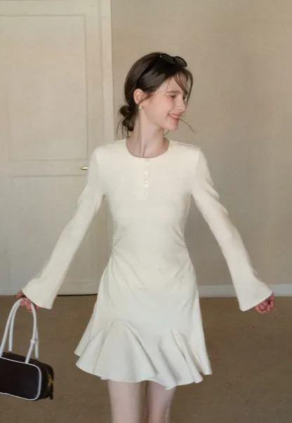 Elegant Flared Sleeve Mini Dress with Ruffle Hem