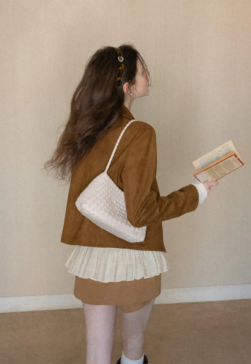 floral dot long sleeve top with ruffle hem