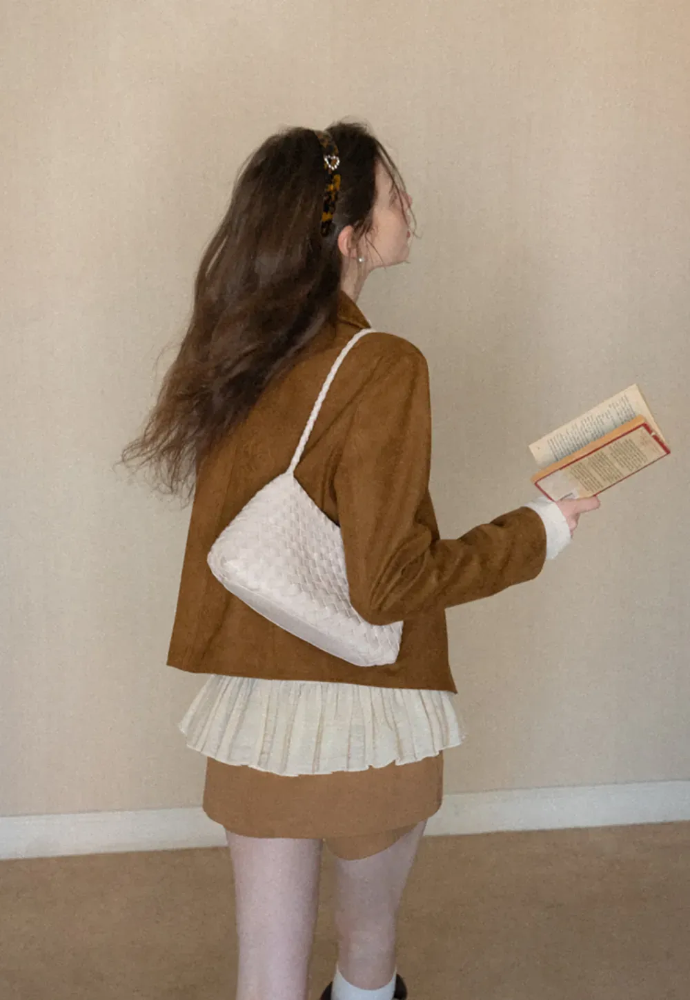 floral dot long sleeve top with ruffle hem