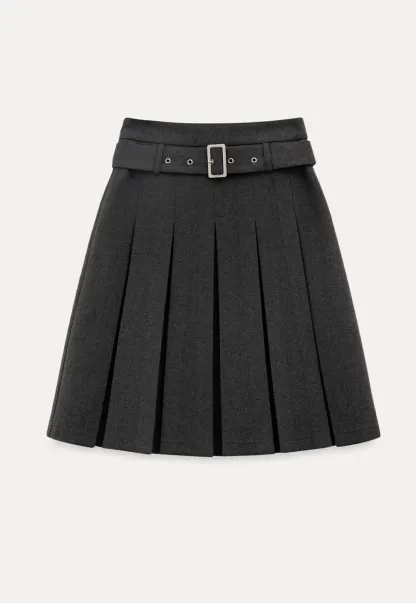 Pleated A Line Skirt with Belt Detail
