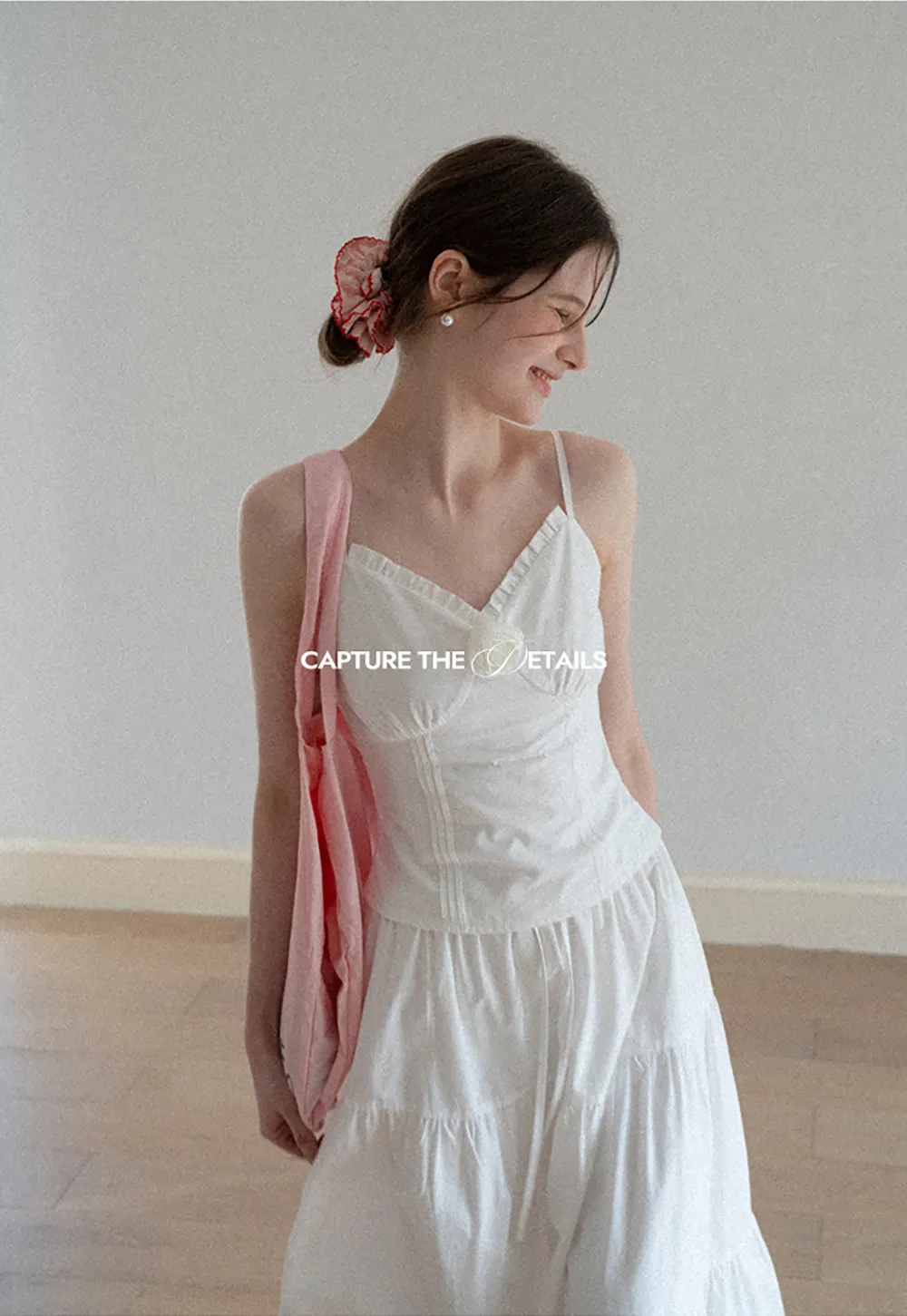 V neck sleeveless dress with floral embellishment