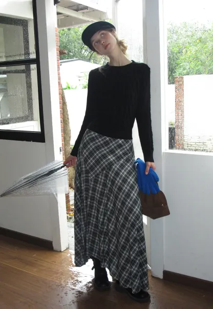 High Waist Tartan Flared Skirt Vintage Style