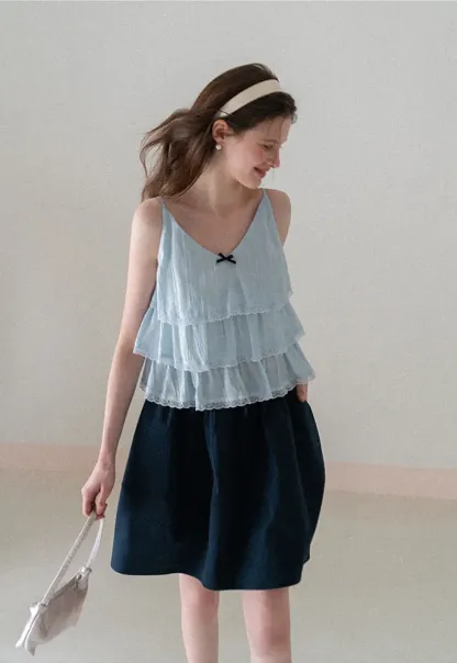 A-line skirt with drawstring waist and layered hem