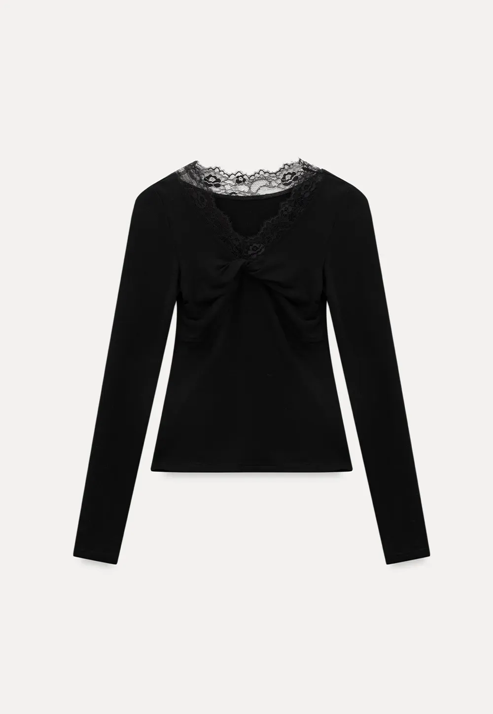 Elegant Black Lace-Trimmed Long Sleeve Top