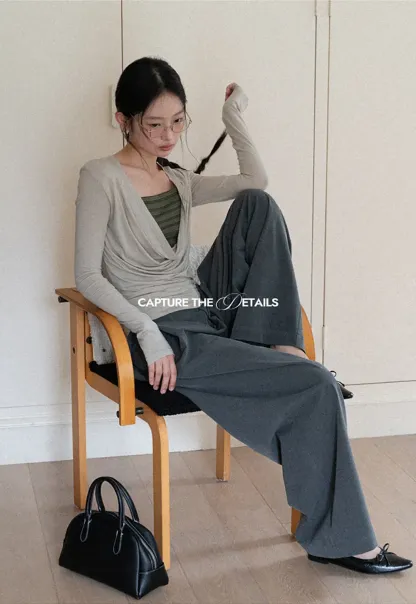 Long sleeve draped neckline top with square cutout