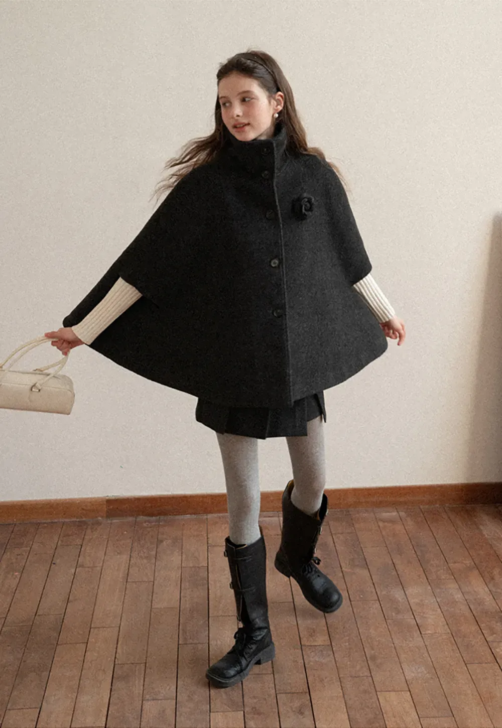 Elegant Pleated Mini Skirt with Tights and Boots Combo