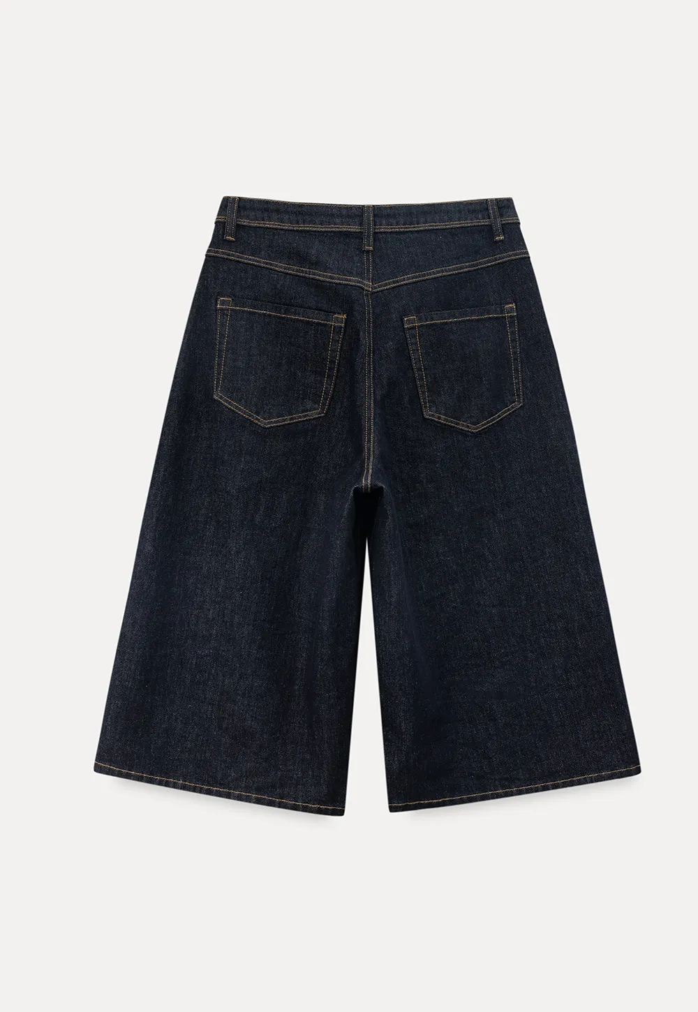 Wide leg cropped denim pants with contrast stitching