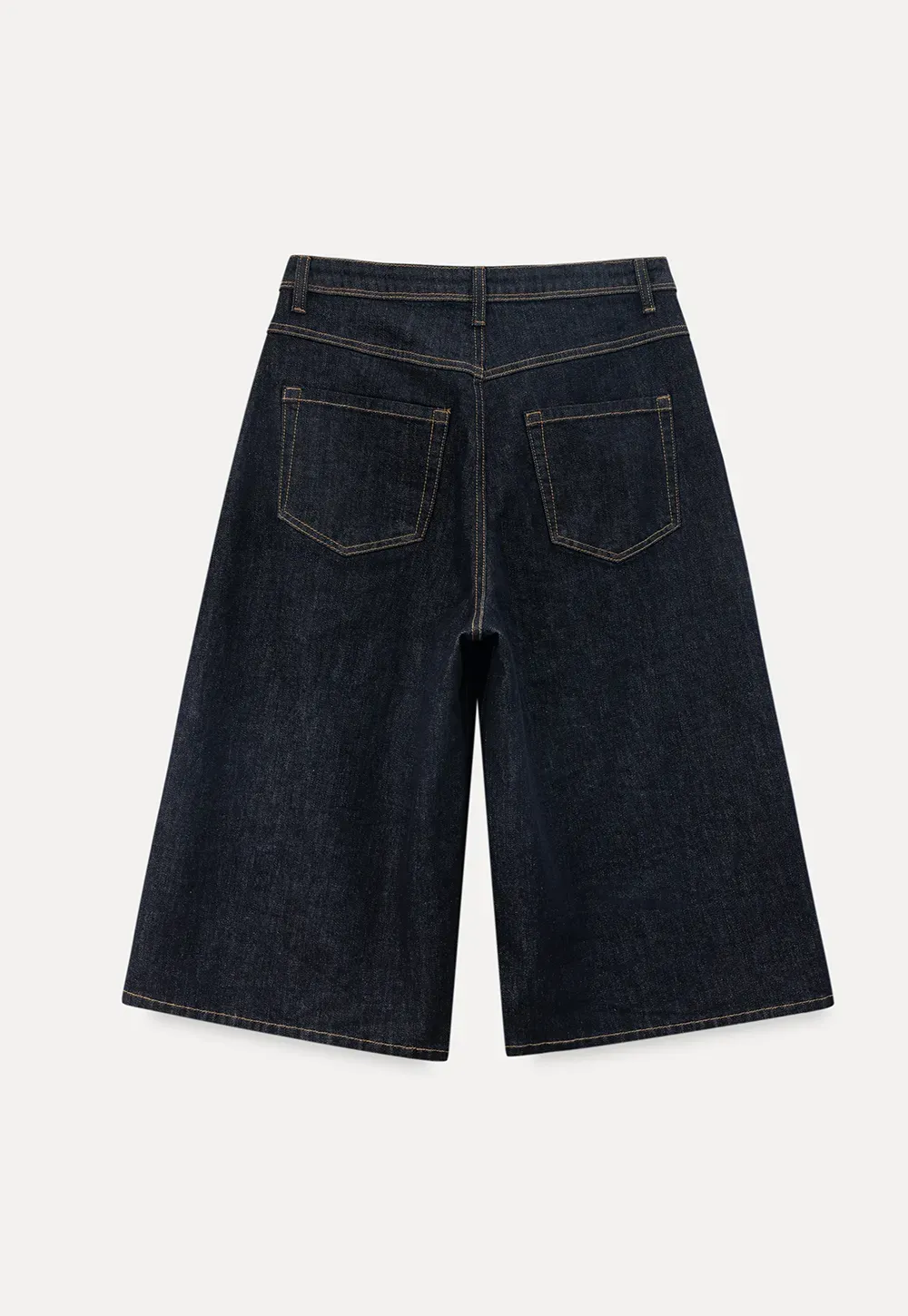 Wide leg cropped denim pants with contrast stitching