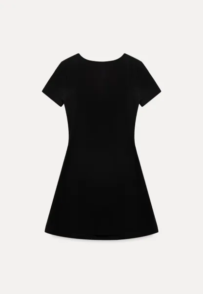 Short Sleeve Dress with Polka Dot Collar and Front Knot Detail
