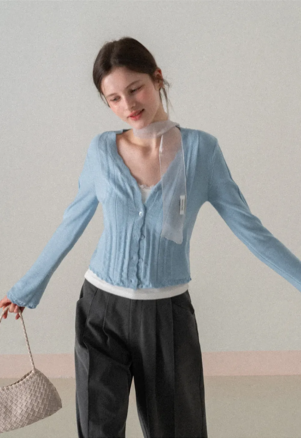 Long Sleeve Knit Sweater with Lace Trim