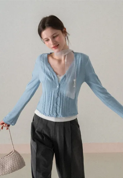 Long Sleeve Knit Sweater with Lace Trim