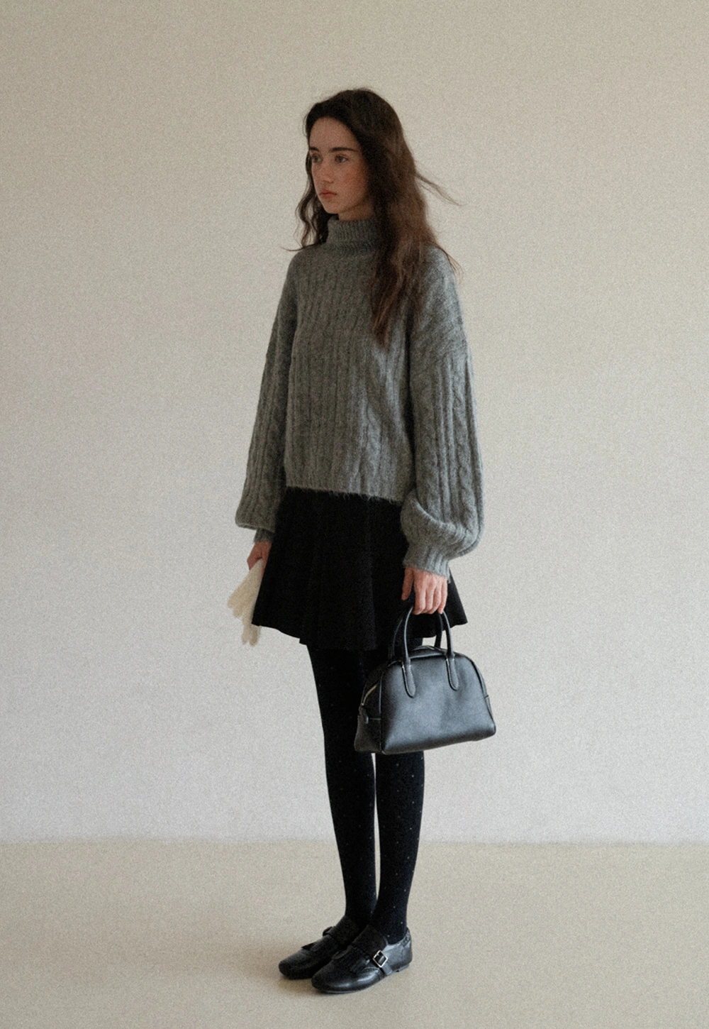 Womens High Neck Cable Knit Sweater