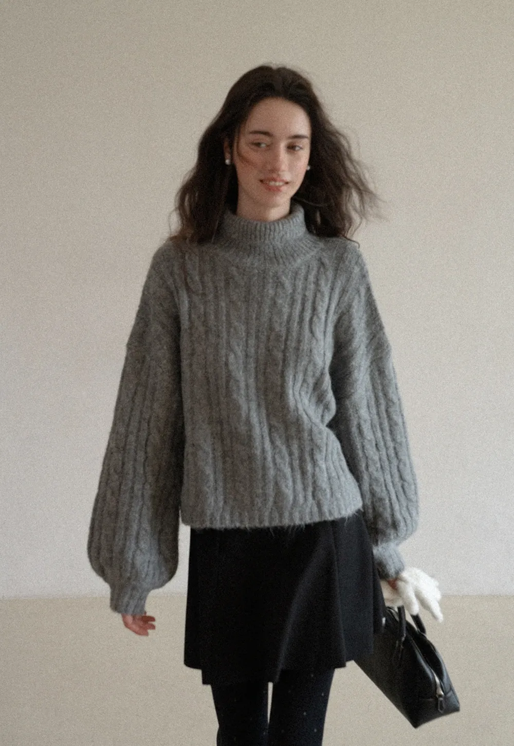 Womens High Neck Cable Knit Sweater