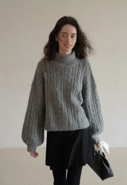 Womens High Neck Cable Knit Sweater