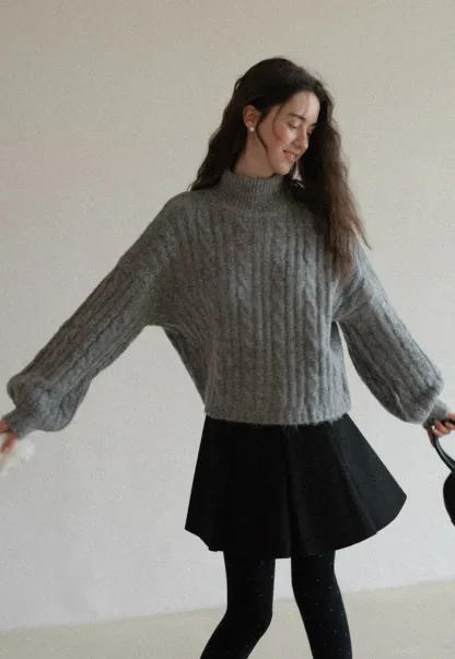 Womens High Neck Cable Knit Sweater
