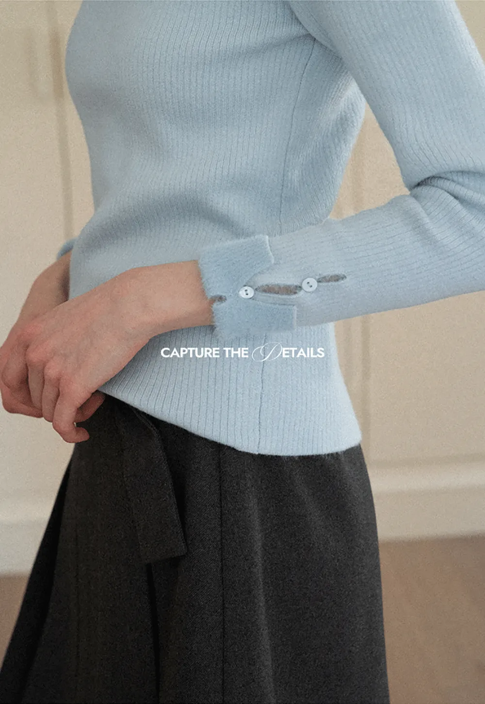 Elegant High Neck Knit Sweater with Button Detail Sleeve