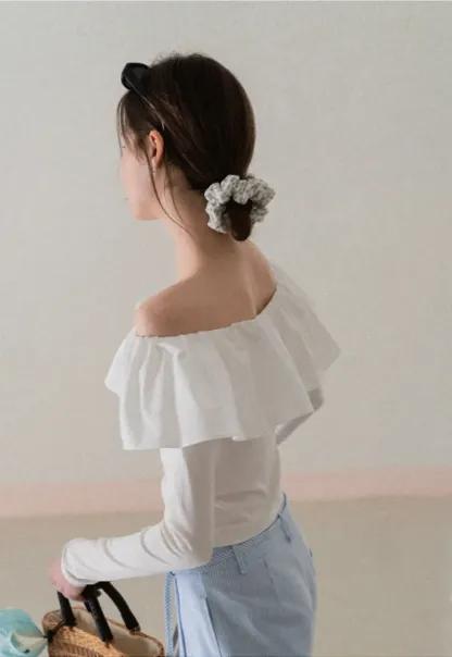 Off Shoulder Ruffled Top with Long Sleeves