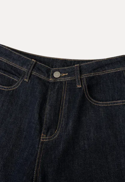 Wide leg cropped denim pants with contrast stitching