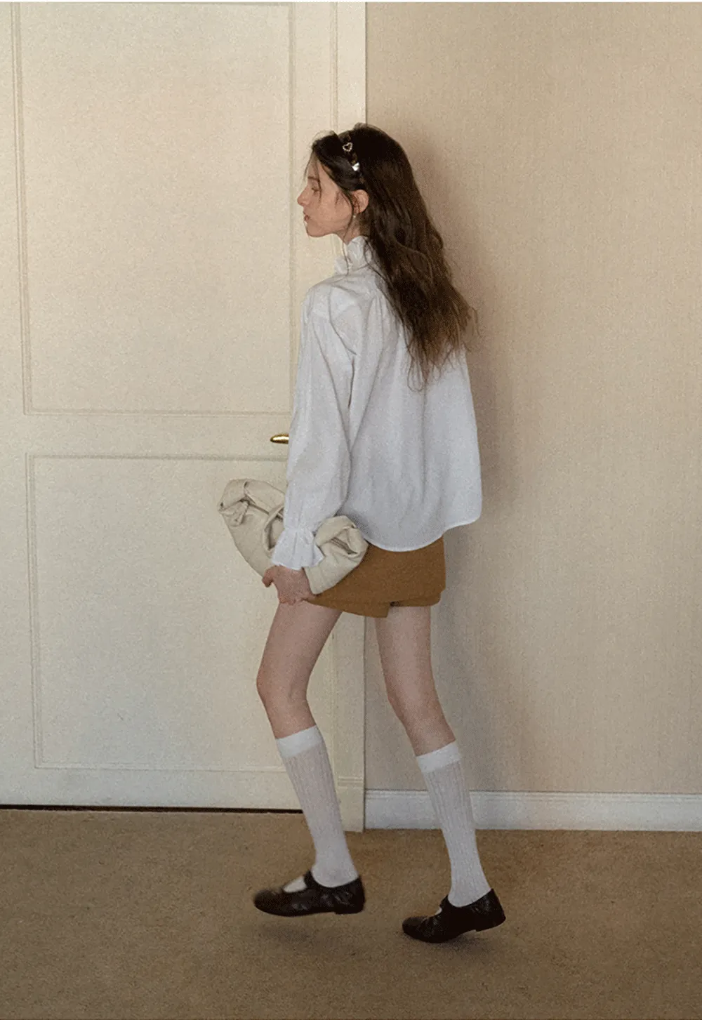 Elegant Ruffled Collar Blouse with Flared Cuffs