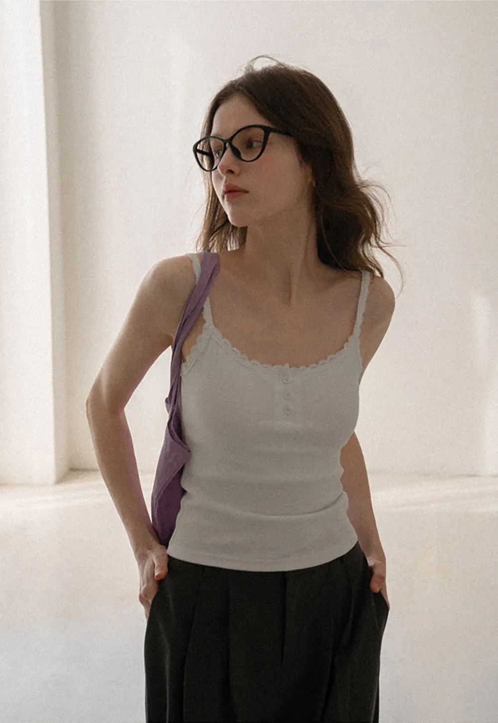 Wide leg pleated casual pants with front pockets