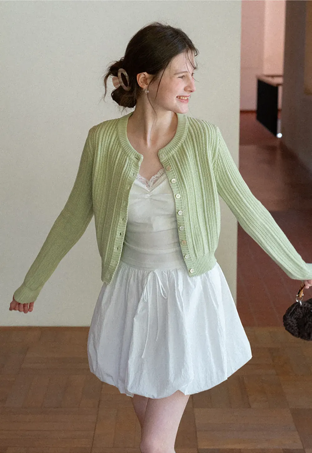 Ribbed Knit Cardigan with Button Closure