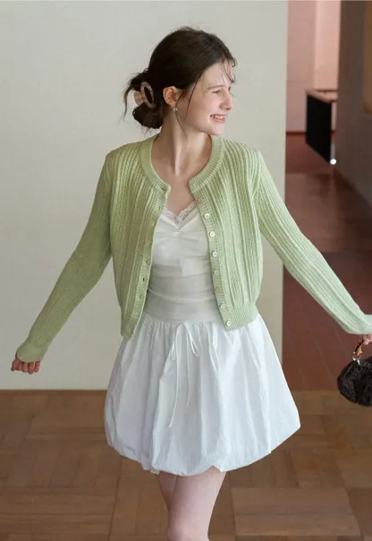 Ribbed Knit Cardigan with Button Closure