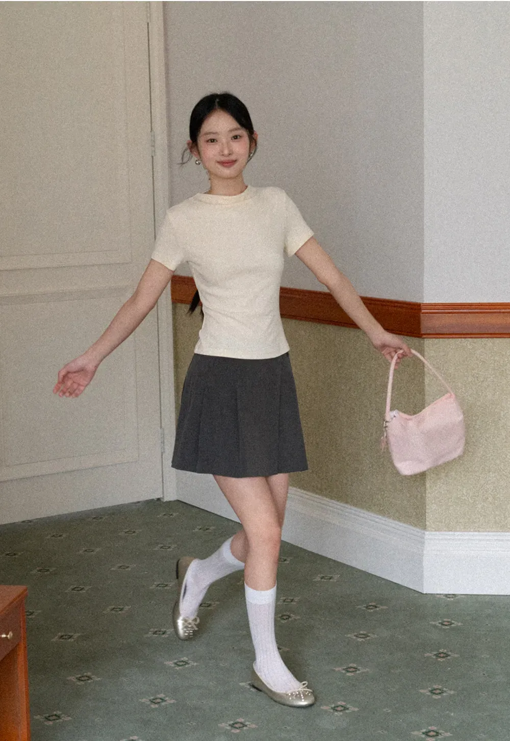 Pleated A-line Mini Skirt