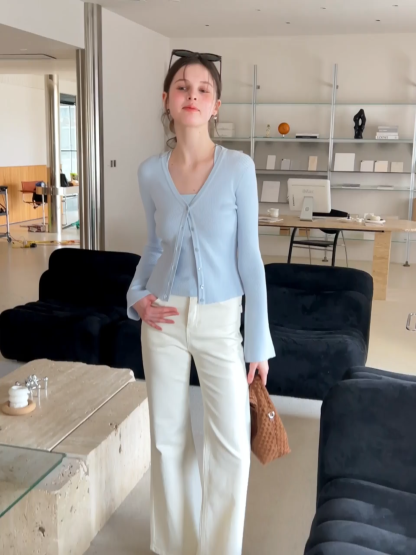 Light Knit Sweater Set with Tank Top and Cardigan Design