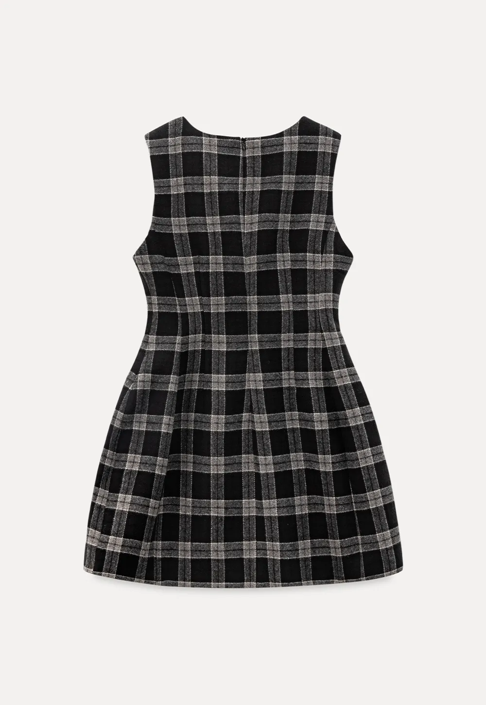 Sleeveless Plaid Dress with High Neck Tie Design