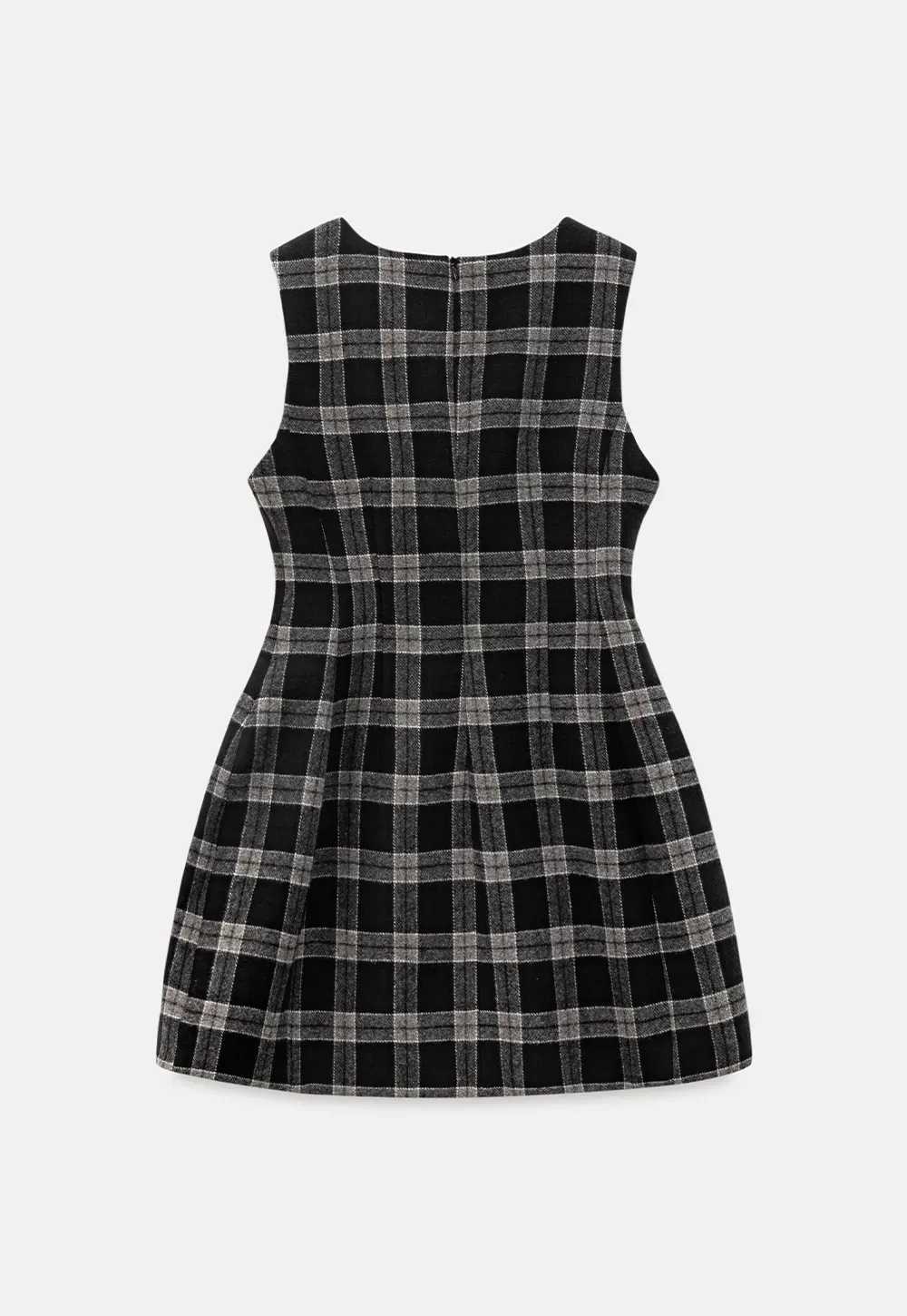 Sleeveless Plaid Dress with High Neck Tie Design