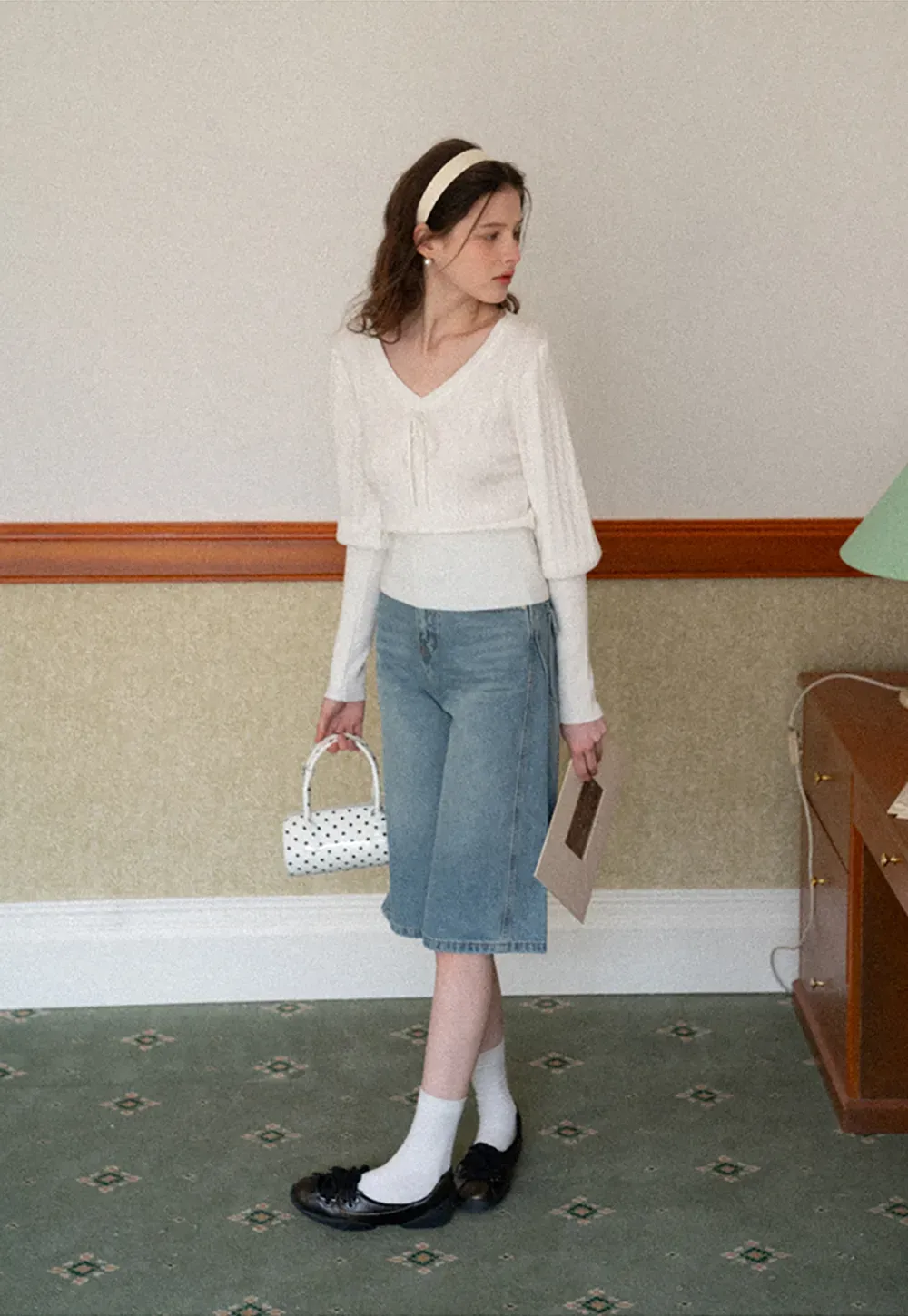 V Neck Knit Sweater with Front Tie Detail