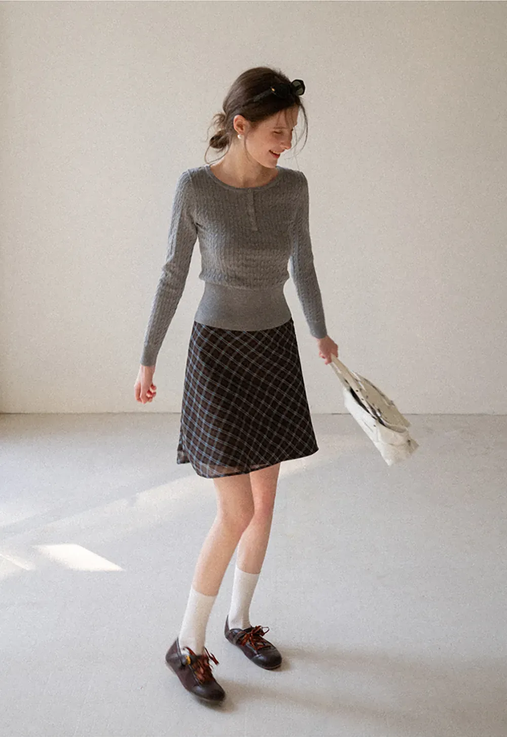 Plaid Skirt with Flowy Hem Design