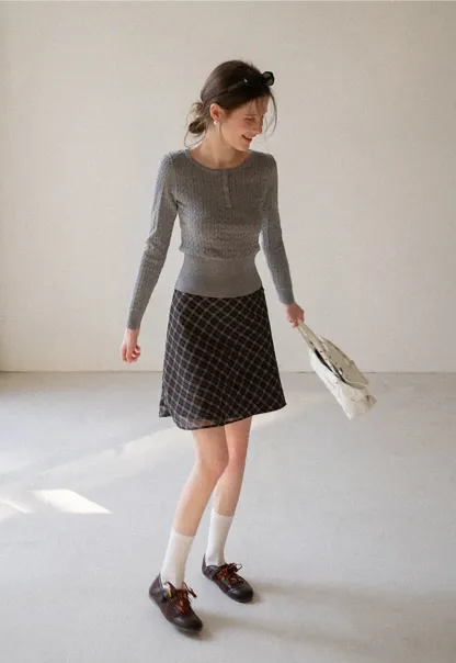 Plaid Skirt with Flowy Hem Design