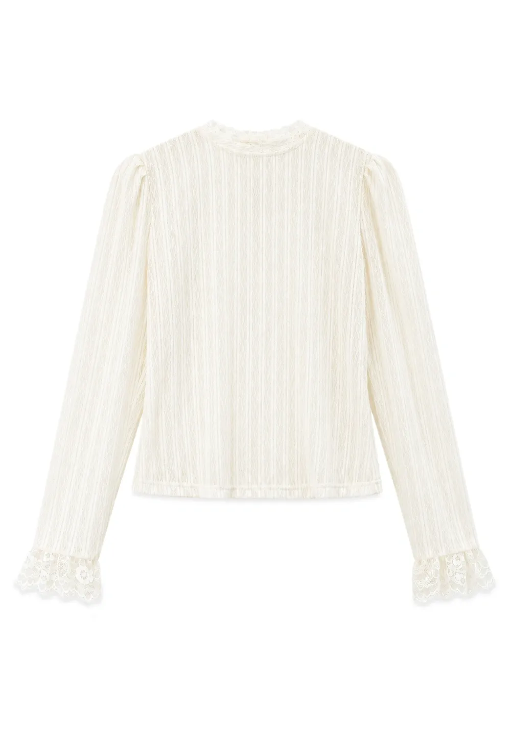 Lace Trim Collar Ribbed Knit Cardigan and T Shirt