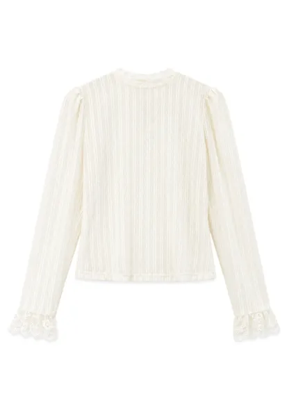 Lace Trim Collar Ribbed Knit Cardigan and T Shirt