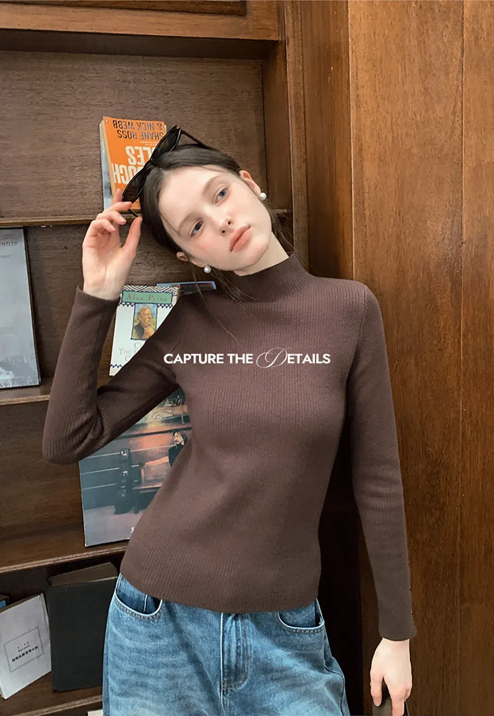 Elegant High Neck Knit Sweater with Button Detail Sleeve