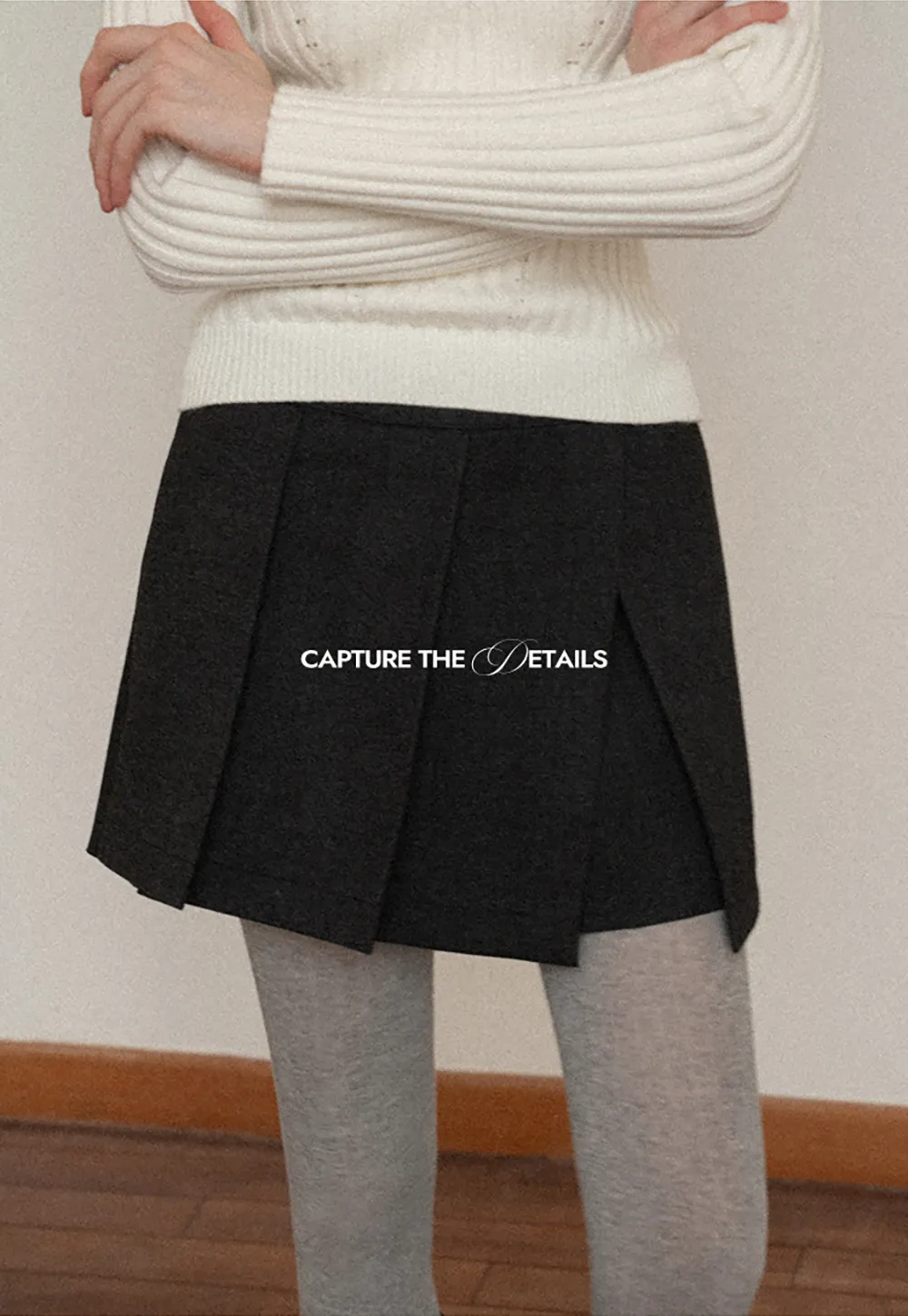 Elegant Pleated Mini Skirt with Tights and Boots Combo