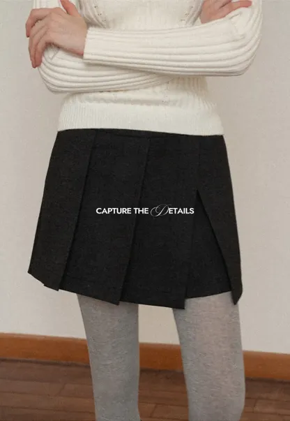 Elegant Pleated Mini Skirt with Tights and Boots Combo