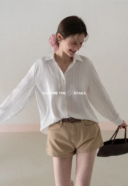 Long Sleeve Button Down Shirt with Vertical Stripes