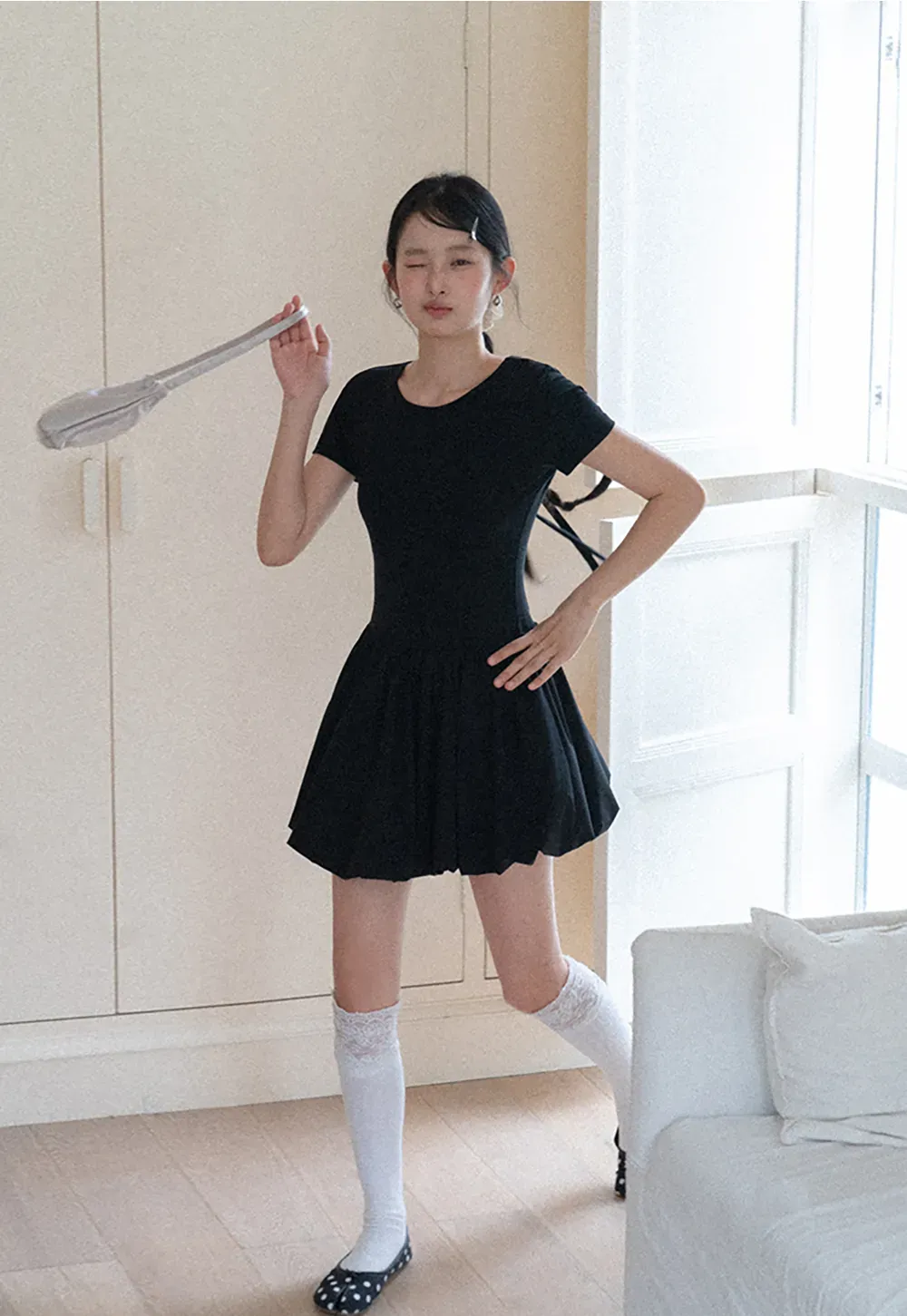 Short Sleeve Dress with Back Cutout and Bow Detail