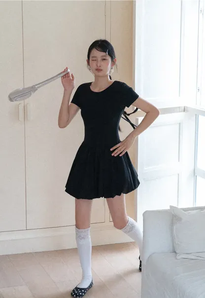 Short Sleeve Dress with Back Cutout and Bow Detail