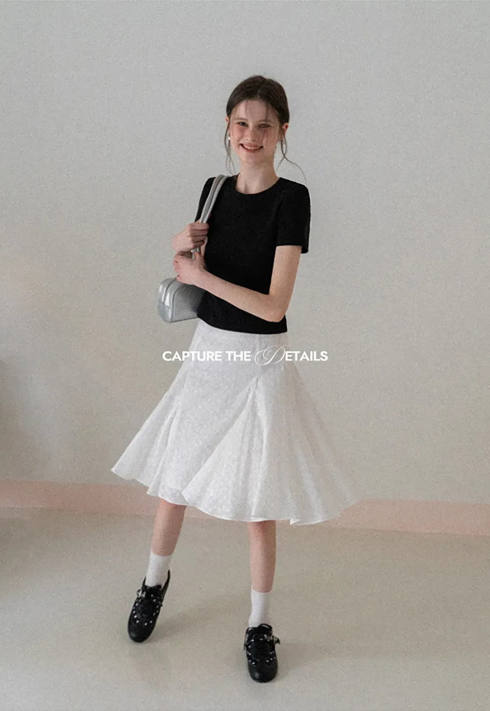 Short Sleeve Crew Neck T Shirt with Sheer Scarf Detail