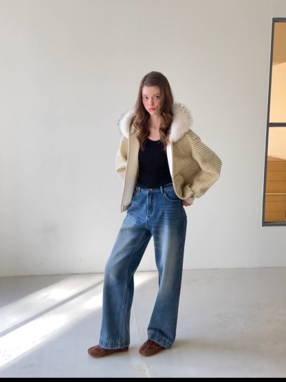 Women Wide-Leg High-Waisted Denim Jeans